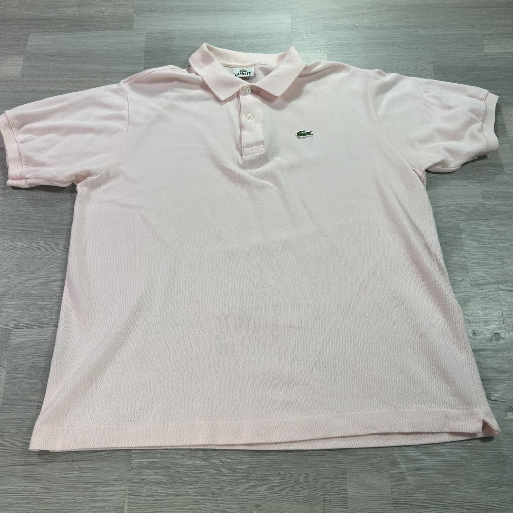 Lacoste Pique Polo Shirt Mens XL Pink Solid Croc Logo Cotton Knit Casual Top